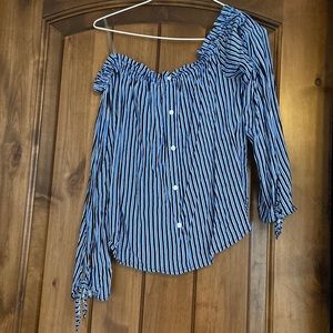 Timing off shoulder button down top